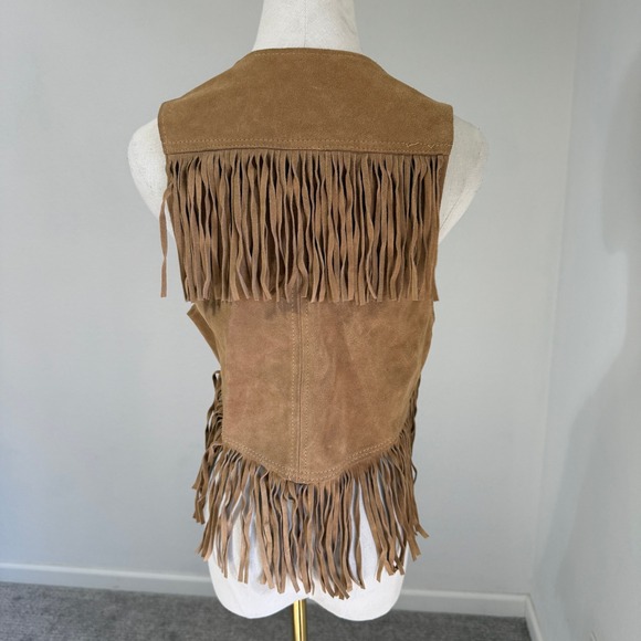 Vintage Suede Fringe Vest Women Medium Brown Boho Western Cowboy Gilet Sasson - Picture 6 of 11